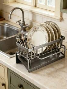 Multifunctional Sink Dish Drying Rack, Stainless Steel Cutlery Holder With Drain Basket, Suitable For Small Kitchen Space - Multicolor - View 5