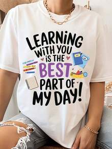 Aprender Contigo Es La Mejor Parte De Mi Día Camiseta De Regalo Para Maestros Y Estudiantes Ropa Escolar Deportiva Ropa Educativa Para Niños Y Adultos Conjunto De Regreso A La Escuela Para Maestros Y Estudiantes - Blanco - Ver 1