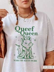 Camiseta Queef Queen, grosera, inapropiada para mujeres, con estampado, ofensiva y vergonzosa, meme divertido de la Generación Z, regalo de broma, camiseta de algodón 100% de peso pesado. Con estampado de mariposas, adecuada para niñas y mujeres, camiseta inspiradora de manga corta con cuello redondo, top estético y lindo de verano YK Ste, adecuada para actividades al aire libre, familia, trabajo o uso diario casual y holgado. - Blanco - Ver 1