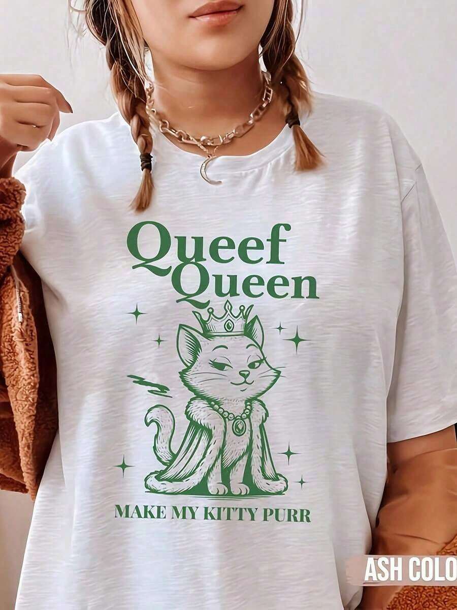 Camiseta Queef Queen, grosera, inapropiada para mujeres, con estampado, ofensiva y vergonzosa, meme divertido de la Generación Z, regalo de broma, camiseta de algodón 100% de peso pesado. Con estampado de mariposas, adecuada para niñas y mujeres, camiseta inspiradora de manga corta con cuello redondo, top estético y lindo de verano YK Ste, adecuada para actividades al aire libre, familia, trabajo o uso diario casual y holgado. - Blanco - Ver 1