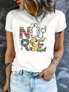 1 camiseta de manga corta casual navideña para mujer, 100% algodón grueso - cuello redondo cómodo, camiseta suave y bonita, 180g de algodón 100%. - Negro - Ver 8
