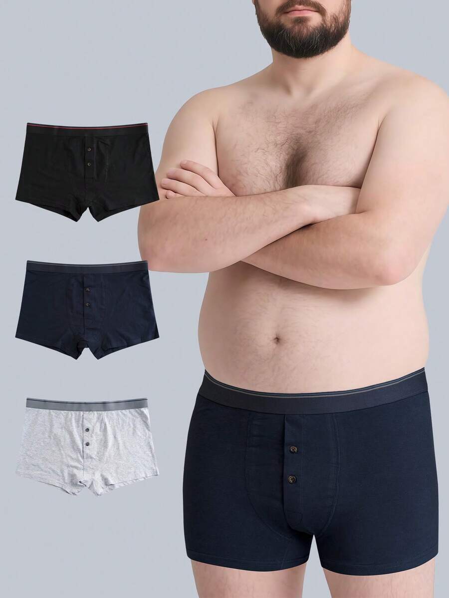 Norcotton 3条装加大码男士100%纯棉宽松平角内裤,颜色随机 - 彩色 - 查看 1