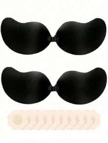 4-Piece Invisible Gathering Bra Set, Women's Backless Strapless Bra, Seamless Self-Adhesive Silicone Bra Pads, Suitable For Matching Wedding Gown Underwear, Nude And Black Colors, With Adhesive Pads, All-Season Invisible Backless Bra - Multicolor - View 22