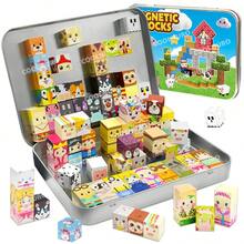 Characters And Animals Magnetic Building Blocks ,54/60pcs Magnetic Farm Theme Puzzle Cube Set With Box | 3D Jigsaw Toy, Learning Kit For Kids, Unleash Endless Imagination, Halloween Gift, Suitable For Boys And Girls, Mixed Colors ABS Material - Multicolor - View 7