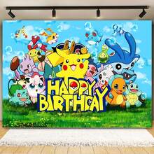 1件/口袋妖怪卡通动漫主题生日派对用品/聚会背景布，包含派对用品和装饰背景布，印有鲜艳的动漫/卡通图案。可用于主题生日派对、各种派对和节日装饰，也可作为礼物赠送。[款式和包装随机发货] - 彩色 - 查看 4