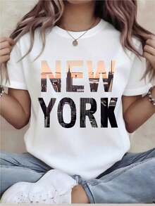 Women's Fun Printed T-Shirt, Casual, Short Sleeve, Crew Neck, Loose Fit, Machine Washable, For All Seasons Comfort, Durable Print, Perfect For Holiday Gifts, Ships From Warehouse - 白色 - 查看 8