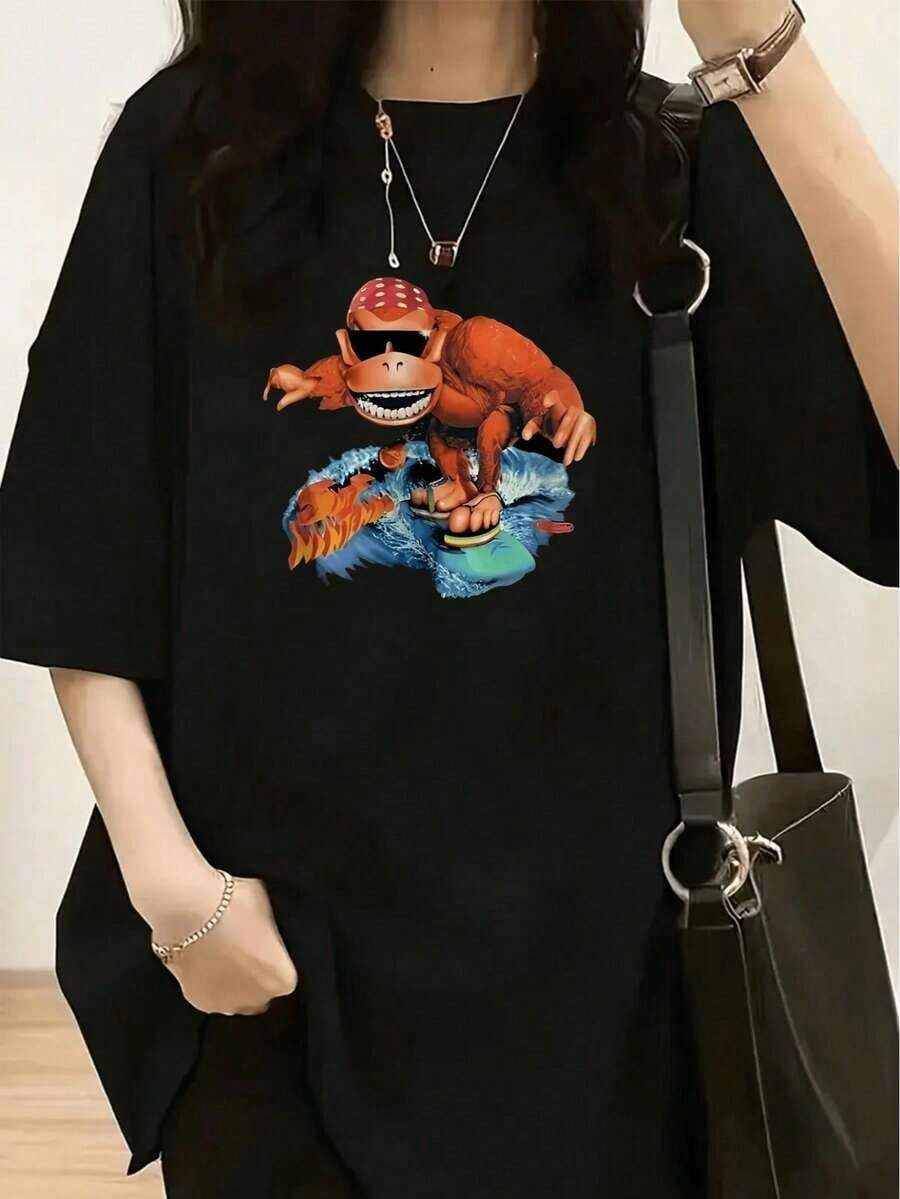 A Spring And Summer Collection For Women With A Cartoon Character Design That Mimics A Television - Black 10 - View 1