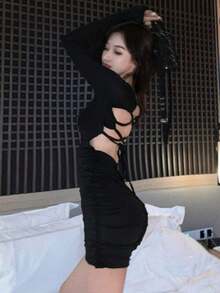 Women Midi Dresses - Black - View 6