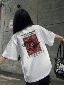 Women's 100% Cotton Short Sleeve T-Shirt; Women's 100% Cotton Summer T-Shirts - Fashionable Casual Everyday Wear, Suitable For Spring, Summer And All Seasons, Unisex Boyfriend Style With Printed Letters, Round Neck, Short Sleeve, Summer Sets F6AEspacious - 白色 - 查看 4