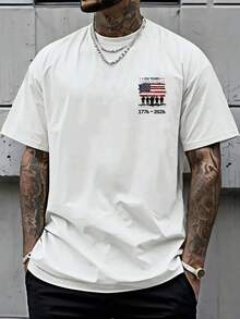 New Men's 180gsm Cotton T-Shirt With A Relaxed Fit And Dropped Shoulders, Featuring A Print Commemorating The 250th Anniversary Of The United States And Veterans Day. This Short-Sleeved Men's T-Shirt Has Printed Designs On The Front And Back, Making It A Stylish And Versatile Piece Suitable For Layering In Spring And Fall Or Wearing On Its Own In Summer. Unisex Style. - 白色 - 查看 3