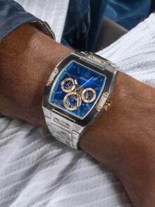 Guess 1 pieza Reloj de cuarzo de lujo casual y de moda para hombres, correa de acero inoxidable, cronógrafo multifunción, regalo perfecto para cumpleaños, aniversario y vacaciones GW0456G5 - Azul - Ver 6
