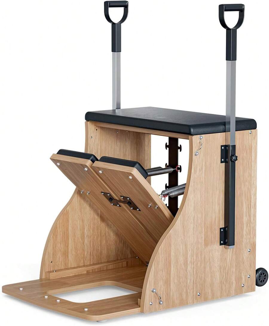 Premium Solid Wood Pilates Chair Studio-Quality Stability Chair Adjustable Split Pedal, 4 Medical-Grade Springs & 3-Level Handles​All-In-One Home Gym For Full-Body Workout, Rehab & Free Non-Slip Socks - White - View 1