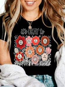 Heartfelt Teacher Appreciation Graphic T-Shirt 100% Cotton Oversized Soft Breathable Casual Crewneck Short Sleeve Top Thank You Teacher Best Teacher Teacher's Day Educator Gift Cute Teachers Educators School Staff Gift Givers - 黑色 - 查看 5