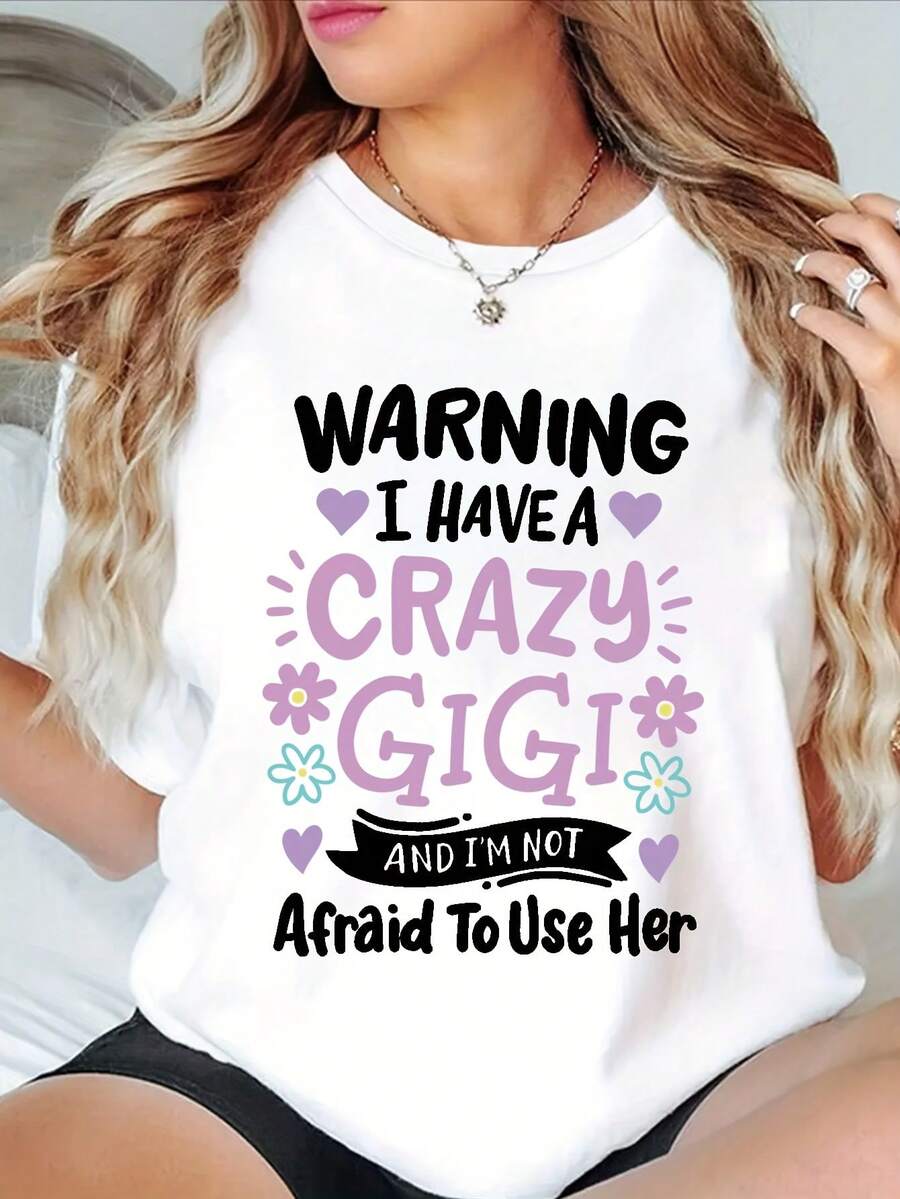 GIGI Casual Sports T-Shirt With Element Print, Short Sleeve, Round Neck, Comfortable Summer Top For Women - White - View 1