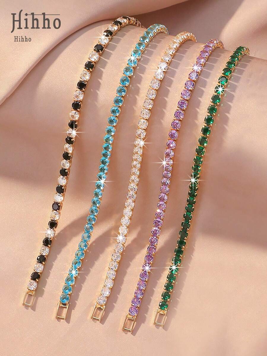Hihho 1pc Luxury Rhinestone Colorful Gemstone Bracelet For Women, Multi-Color Options, Sparkling Elegant Accessory For Daily Wear, Party, Fashion Outfit - Bracelet - View 1