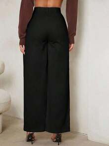 Tall Pantalones rectos de cintura alta en color liso - Negro - Ver 2