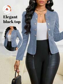 Lady Chaqueta abierta con detalles de botones en ante negro para otoño/invierno - Niebla azul - Ver 8