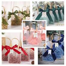 1/5/10PCs High-End Packaging Bag Gift Bag Thickened Frosted Tote Bag To Send Ribbon Thank You Elevator Raffia ZSMSTW, With Handle, Reusable Plastic Gift Bag, Suitable For Wedding, Birthday Party Return Gift, Bulk Gift Bag, With Cards And Ribbons - A - View 3