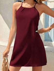 Vestido de tirantes sólido - Burdeos - Ver 6