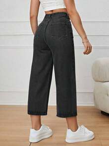 Jeans de pierna ancha recortado - Negro - Ver 2