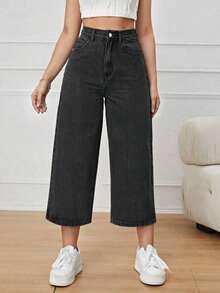 Jeans de pierna ancha recortado - Negro - Ver 4