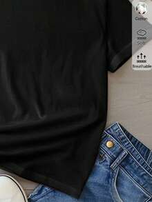 Graphic T-Shirt SAQUEN EL POZOLE - Short Sleeve, Round Neck, 180G Black T-Shirt For Women, Casual Mexican Food Design, Summer Party Themed Top. - 黑色 - 查看 6