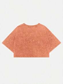 Camiseta básica de manga corta de 100% algodón lavado, verde oliva - Naranja - Ver 8