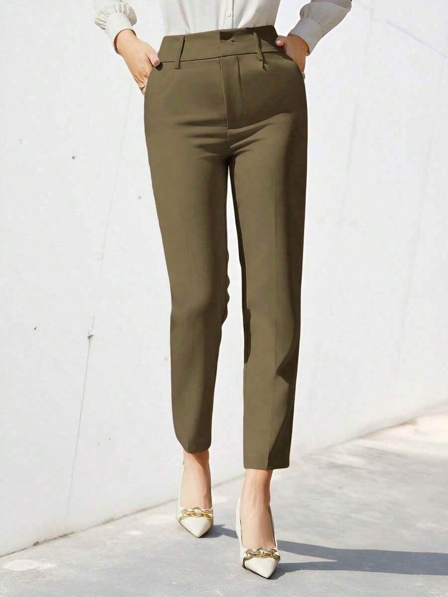 Pantalones de traje sólidos y simples para uso diario de mujer - Verde - Ver 1