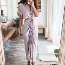 Elegant Women's Spring Shirt Dress, Sensual Print, With Adjustable Ties, Refined Style - Purple - View 4