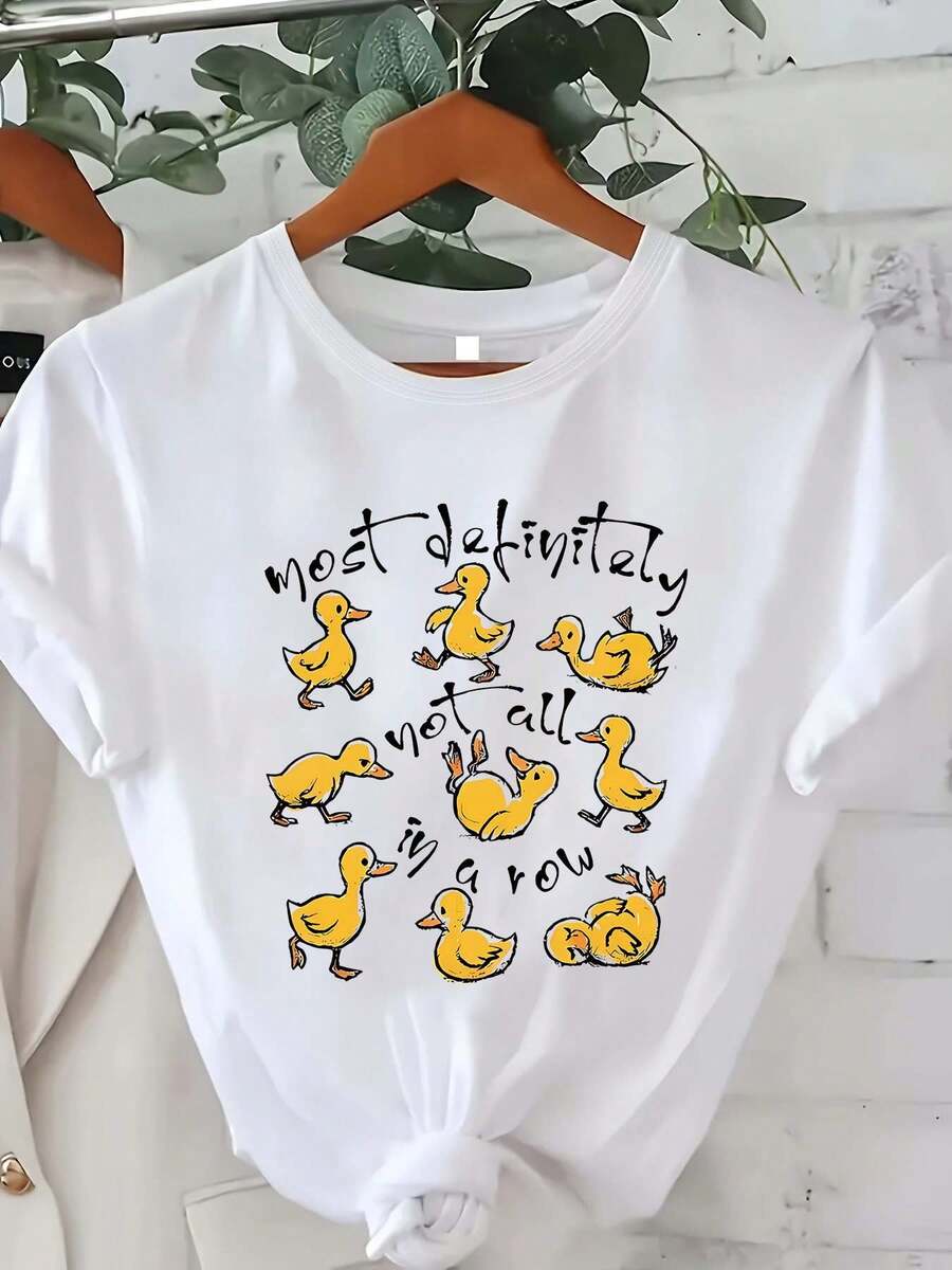 Camiseta de talla grande para mujer, casual y de moda con estampado, tallas 0-8XL, capa base de moda para salidas diarias, estilo, apta para todas las estaciones, ropa casual, camiseta de manga corta y cuello redondo con estampado divertido de pato disponible en varios colores, top casual de - Blanco - Ver 1