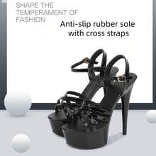 Nuevos tacones altos para mujer 2026, sandalias de plataforma tipo stiletto de 13-15 cm, zapatos de cristal transparente, zapatos de novia, tacones abiertos tipo stiletto con lentejuelas - Azul claro clásico 15 cm - Ver 4