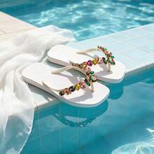 Infradito con decorazioni in strass stile bohémien, sandali in EVA morbida antiscivolo e resistenti, nuovi sandali estivi da donna per spiaggia, piscina e uso casual, stile versatile INS - Bianco - Visualizzare 17