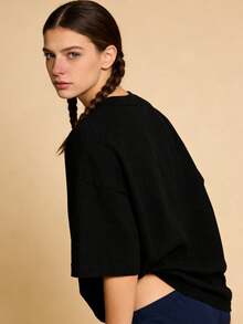 Camiseta de manga corta con cuello redondo suave y casual de verano para mujer, estilo rugby, estilo universitario, tops para salir, algodón, vintage, estilo callejero europeo y americano, casual deportivo, estilo unisex, estilo casual urbano, tops bonitos, generación Z, curvas, ropa Y2K, camisetas divertidas, tops para damas, conjuntos de vacaciones para mujeres, top lindo, camiseta gráfica, conjuntos de primavera, camisetas holgadas, ropa de calle retro, estilo de los 90, estilo de los 2000, subcultura, top negro, tops blancos, conjunto de fiesta de los 90. Negro - Negro - Ver 2