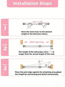 Adjustable Tension Rod Suitable For Shower Curtain Rod, Curtain Rod, Japanese-Style Curtain Rod, Bedroom Door Curtain Rod, Clothesline Bracket, No Drilling Required - View 5