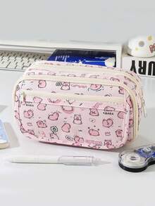 1 pieza Bolsa de papelería de gran capacidad y multicapa con diseño de capibara/Estuche de lápices con estampado lindo, textura premium/Caja organizadora de escritorio, regreso a la escuela - Multicolor - Ver 8