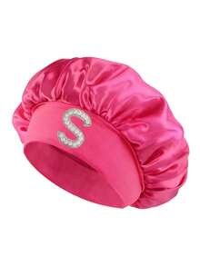 1 pieza Gorro de dormir de satén, Gorro de cuidado del cabello bordado con 26 letras A-Z, Elástico ancho 360° antideslizante, Gorro de dormir/máscara/ducha de cobertura completa, Adecuado para el control del frizz del cabello rizado natural - Rosa Fucsia - Ver 27