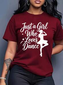 Camiseta de manga corta para mujer, estilo casual de verano, Y2K, años 90, suave y cómoda, con el estampado "solo una chica que ama bailar", un atuendo atractivo para entusiastas del baile, ropa elegante para mujer, camiseta de manga corta con cuello redondo. - Negro - Ver 9