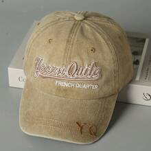 Washed Distressed Letter Embroidered Baseball Cap For  Men, Outdoor Fashion Street Style, Women's Sun-Shading Denim Baseball Hat - Khaki - View 1