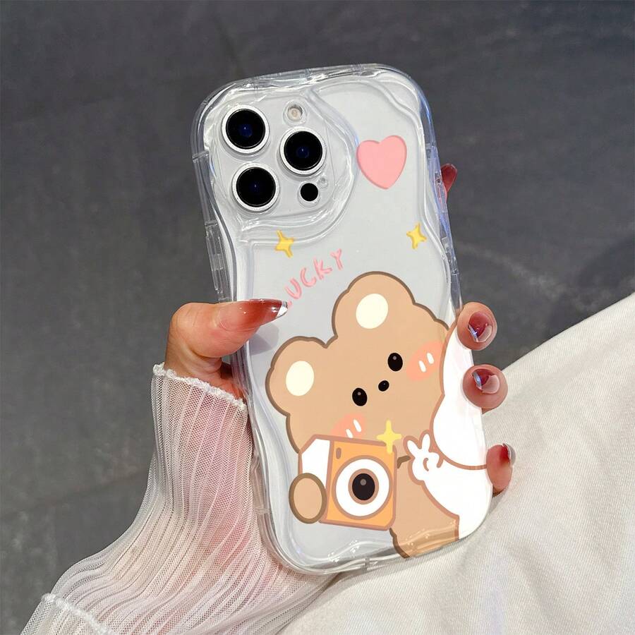 1 chiếc ốp lưng điện thoại tối giản bằng chất liệu TPU trong suốt, màu kem, họa tiết gấu bông, chống sốc, tương thích với iPhone, Honor. - Trong sáng - Xem 1