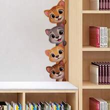1pc Cute Peeking Cats Wall Sticker, PVC Material, Peel And Stick Easy To Apply, For Door Frame Bedroom, Whimsical Cat Decor - Multicolor - View 5