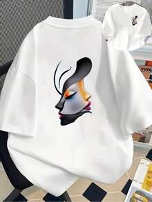 New Men's T-Shirt Made Of 180g Heavyweight Cotton, Featuring A Modern, Unique, And Versatile Abstract Art Graphic Design. A Popular And Novel Style In Men's Clothing, This Must-Have T-Shirt With Front And Back Panels Is Suitable For Layering In Spring And Autumn, And Wearing Alone In Summer. Unisex. - 白色 - 查看 1