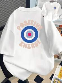 New Short-Sleeved T-Shirt, 180g, 1% Cotton, With Prints On The Front And Back - Concentric Circle Design That Conveys Positive Energy - Fashionable Printed T-Shirt For Women, Short-Sleeved, Suitable For All Seasons, Modern Clothing - Can Be Worn As A Base Layer In Spring And Autumn Or Alone In Summer, Unisex. - 白色 - 查看 7