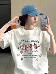 Women's Short-Sleeved T-Shirt In Pure Cotton With A Simple And Versatile Design - Casual Round Neck Top With A Relaxed Fit, Unique Print, Machine Washable For Comfortable Wear In All Seasons, Perfect For Summer. | Fun Printed Shirt | Comfortable And Well-Fitting Cotton T-Shirt. - 白色 - 查看 7