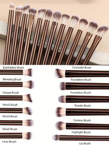 Bộ 12 cọ trang điểm mắt - Lông mềm mại, đa năng dùng để tán phấn mắt, pha trộn màu và vẽ chi tiết, phù hợp cho người mới bắt đầu và chuyên gia. - màu nâu - Xem 5