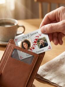 1 pieza Tarjeta de recuerdo de pareja de aluminio personalizada con foto, tarjeta de inserción de billetera personalizada con texto. Tarjeta de recuerdo de pareja personalizable con nombres y fotos personalizados, con diseño de collage de fotos de múltiples cuadrículas decorado con bordes de corazón. - Rojo - Ver 6