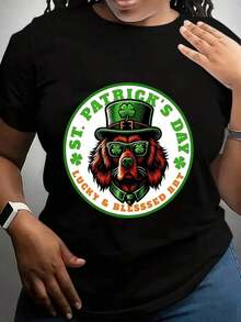 Women's T-Shirt With Irish Dog, Rottweiler, And St. Patrick's Day Print, Festive Outfit For The Holidays, New Arrivals, Women's Clothing, Gifts For Women - 黑色 - 查看 1