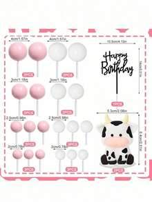 23 chiếc hoặc 1 chiếc phụ kiện trang trí bánh hình bò hồng, trang trí bánh sinh nhật chủ đề bò. Phụ kiện trang trí bánh hình quả cầu xốp màu hồng và trắng, tượng bò mini dễ thương, trang trí bánh hình động vật trang trại, lý tưởng cho lễ rửa tội, tiệc sinh nhật và các sự kiện chủ đề bò (Lưu ý: Vui lòng sử dụng kèm khay hoặc que đỡ; không đặt trực tiếp lên bánh. Đây không phải là đồ chơi và chỉ dùng để trang trí). - bò sữa - Xem 2