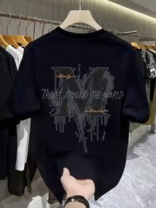 Algodón puro de alto gramaje, nuevo estilo urbano americano, cuello redondo, talla grande, corte holgado, marca de moda masculina, camiseta de manga corta, diseño oversize, sensación de nicho y alta gama, fresca y casual, moderna y versátil, manga corta, camiseta para parejas. - Negro - Ver 2