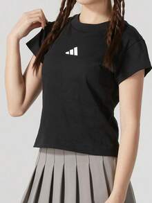 adidas 舒適休閒親膚百搭短袖 T卹 女款 - 黑色 - 查看 2