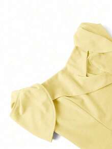 Blusa corta elegante de estilo francés con diseño plisado, cintura ceñida, efecto estilizante, de moda, de alta gama, refinada, para verano - Amarillo - Ver 5